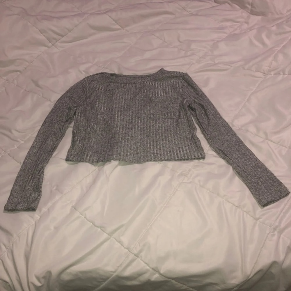 Grey Ribbed Cropped Sweater